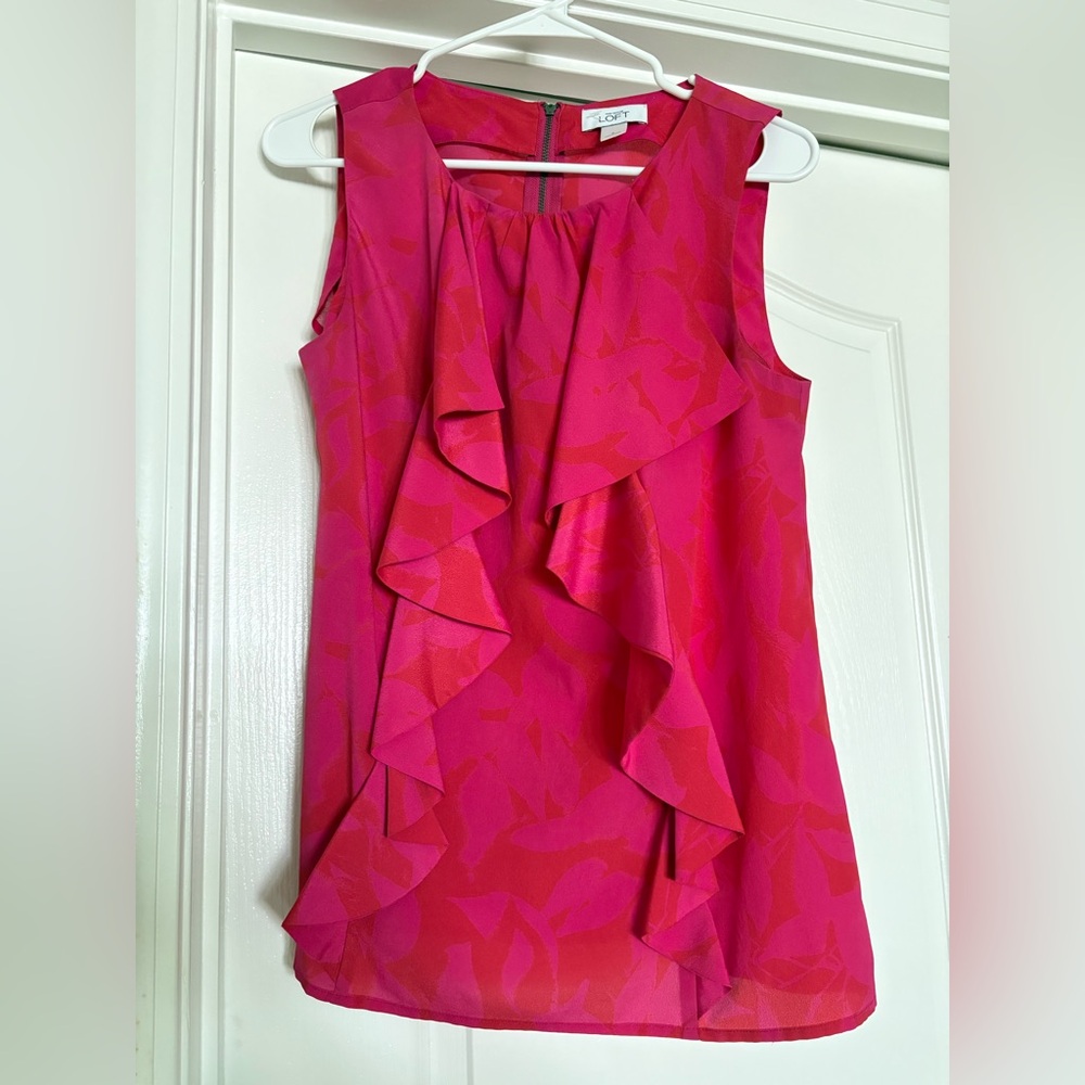 Ann Taylor LOFT Vibrant Pink Ruffle Blouse